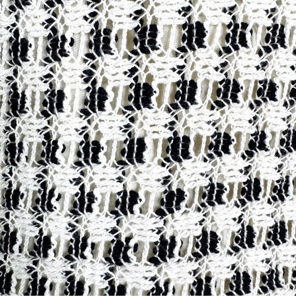 Mango Crochet Knit Dress with Finge Hem Navy and Cream Size XS - Picture 3 of 13